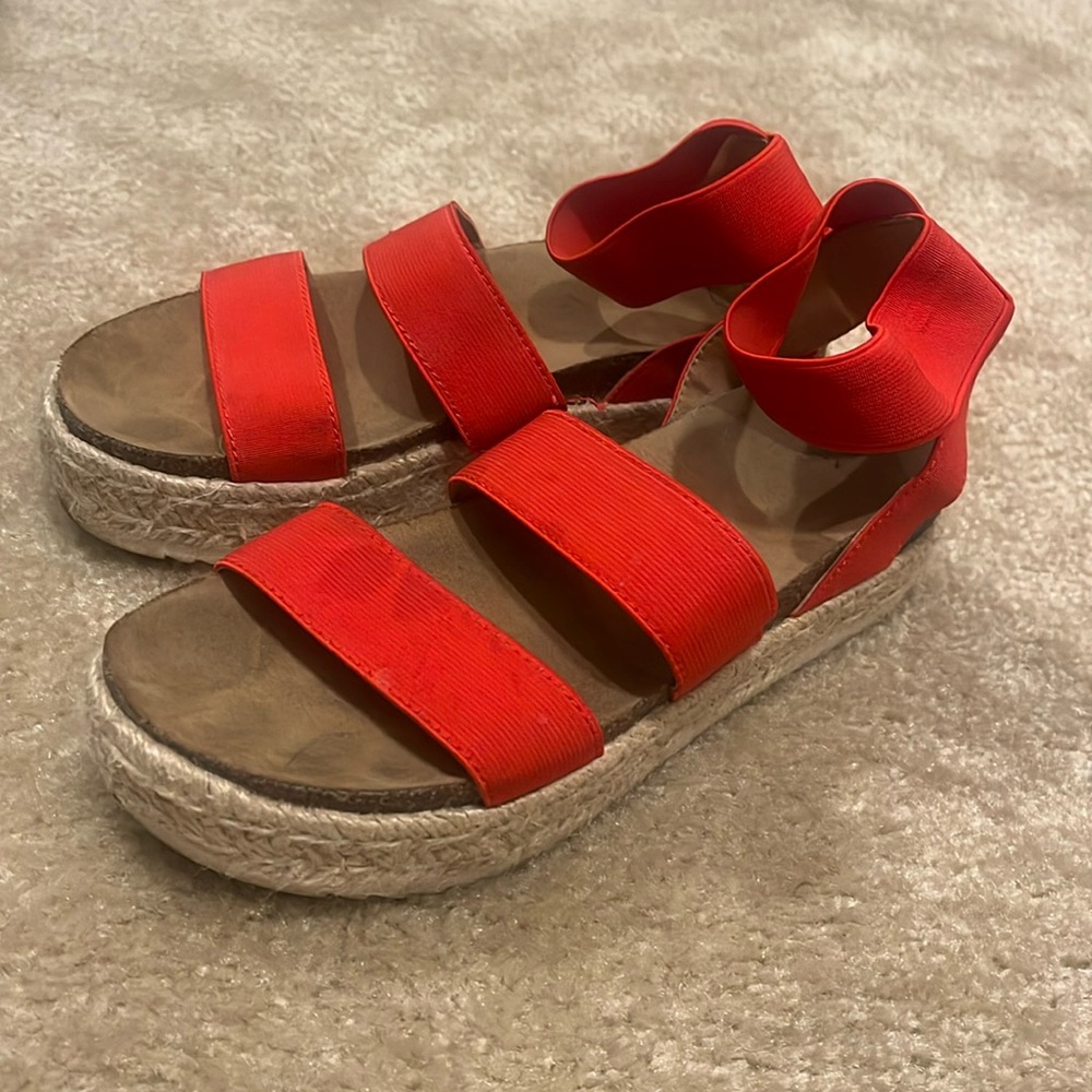Red platform sandals